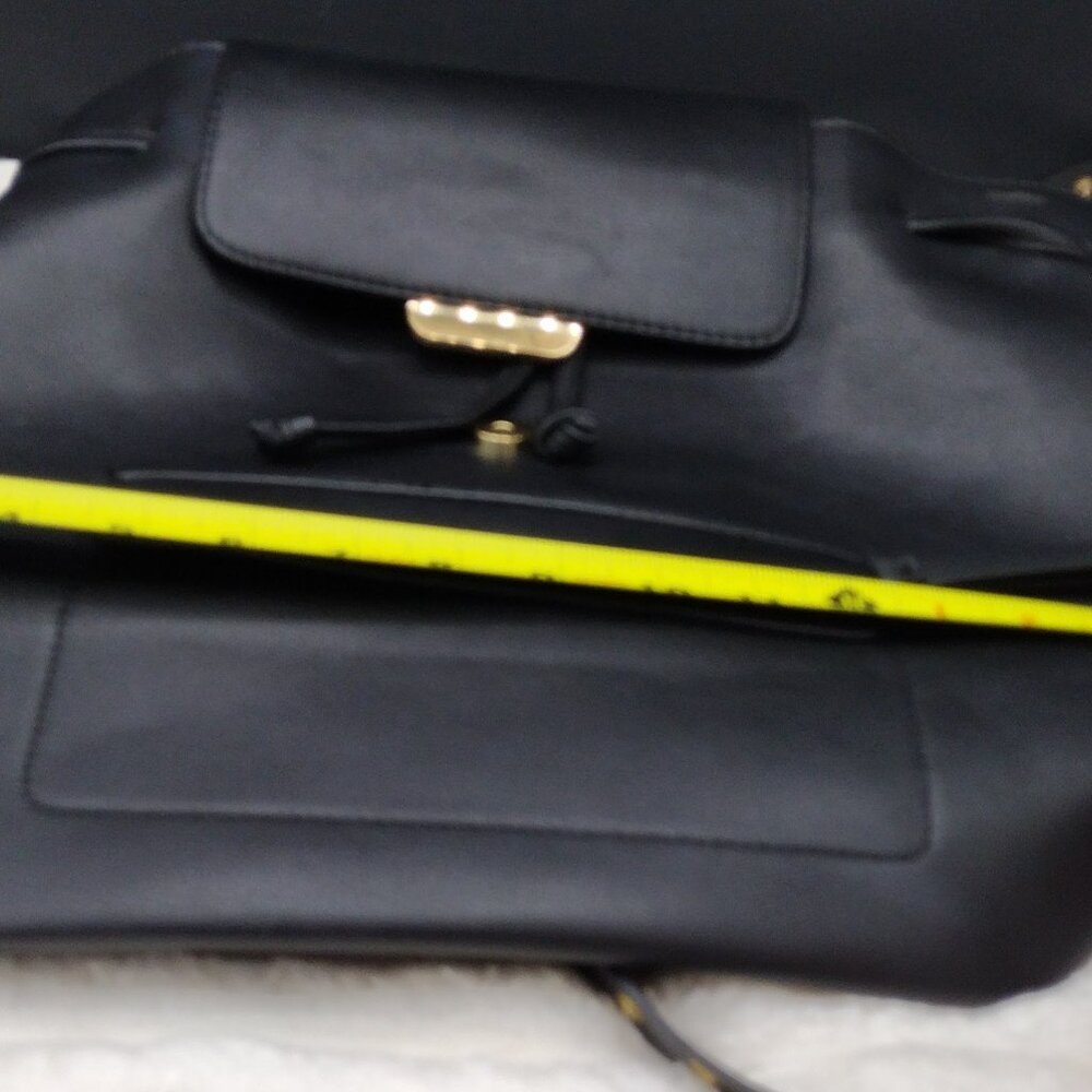 Zara Black Faux Leather Backpack Gold Hardware Flap Drawstring Adjustable Straps - Picture 3 of 13